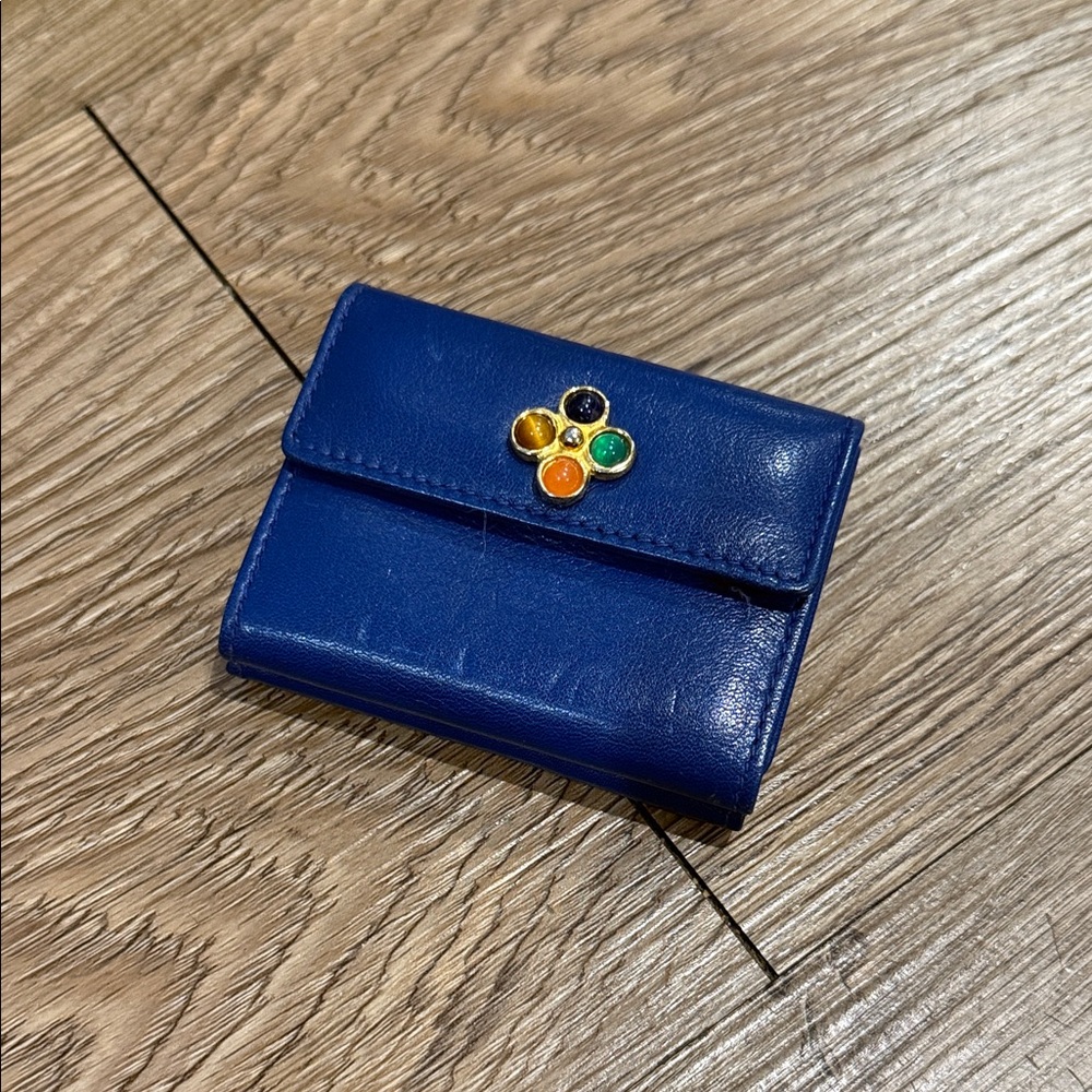 Judith Leiber Compact Blue Women's Leather Wallet with Multicolor Accent